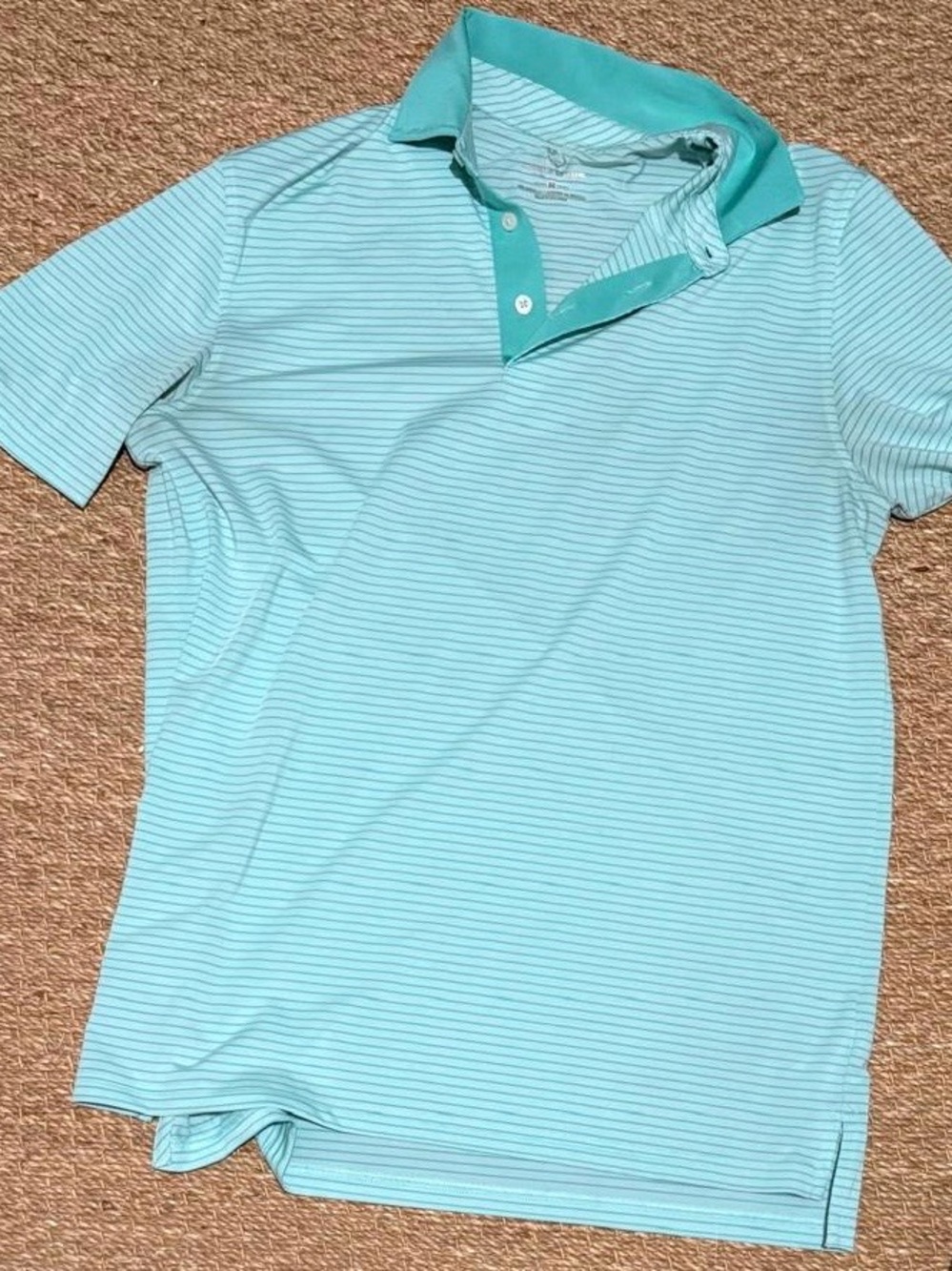 Southern Tide Men's Aqua Striped Polo with Teal Contrast Collar